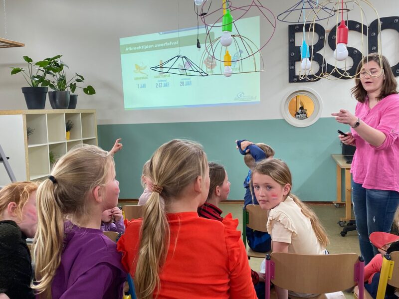 Tijdens de gastles van Anna Dotinga leren kinderen over zwerfafval